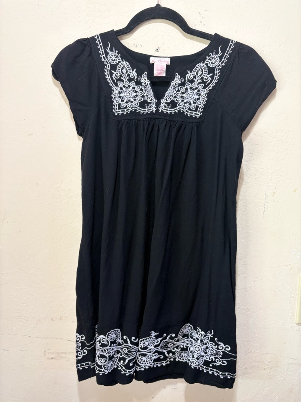 one clothing Black Midi Dress with White Embroidery